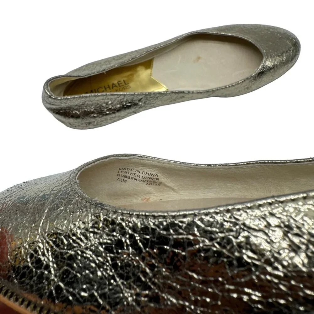 Michael Kors Bay View Gold Crinkled Metallic Round toe Ballet Flats Women' sz7.5 - Picture 8 of 11